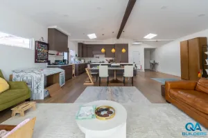 Open-plan living and kitchen space in a 625 sq ft San Jose addition