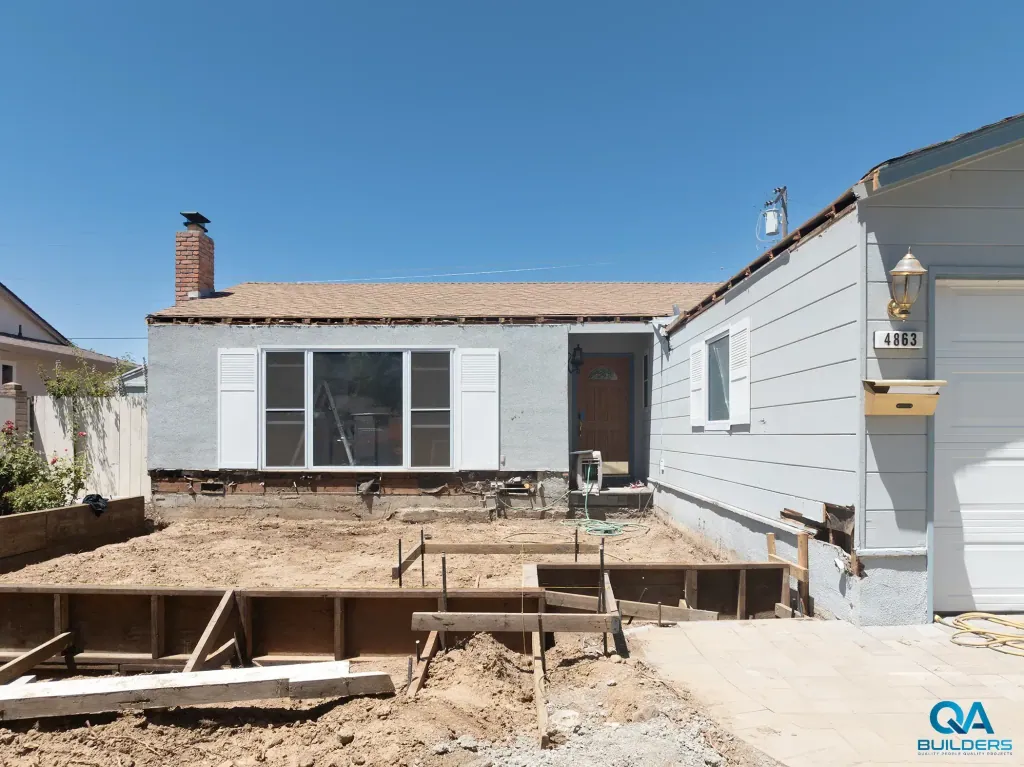 Foundation layout for a front addition at a San Jose home, before framing